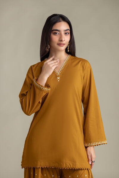 Embroidered | Cambric | Cambric Mustard Kurta | USD 40.00