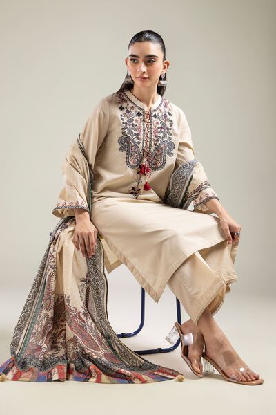 Embroidered | Mesuri | Floral Beige Kurta | USD 35.00