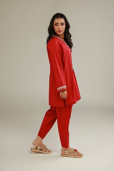 Embroidered | Cotton Dobby | Red Cotton Shalwar | USD 25.00