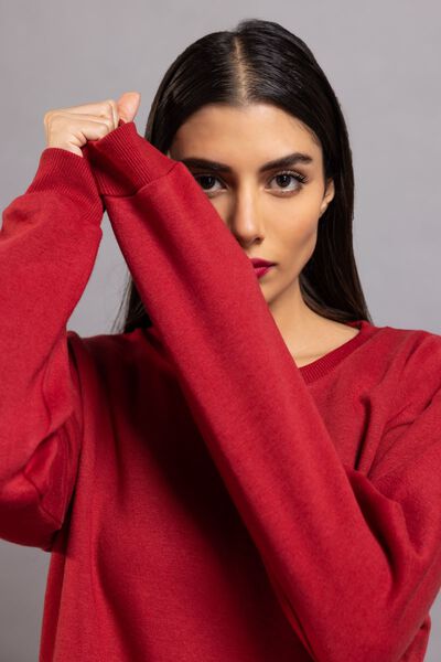 Solid Sweatshirt, RED, hi-res