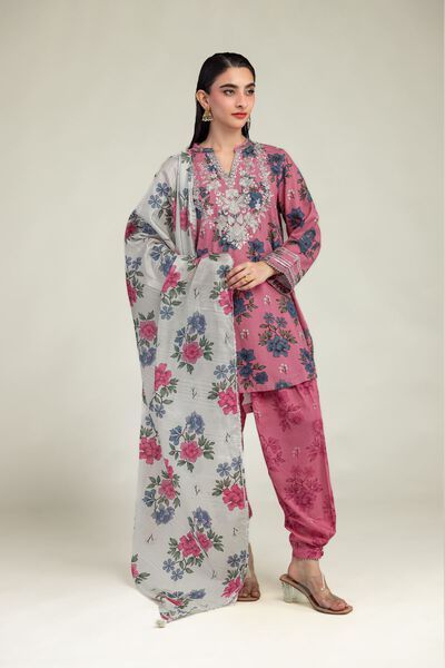 Embroidered | Raw Silk | Floral Pink Shalwar | USD 9.00