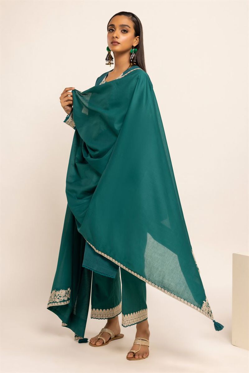 Dupatta | Embroidered, GREEN, hi-res image number null