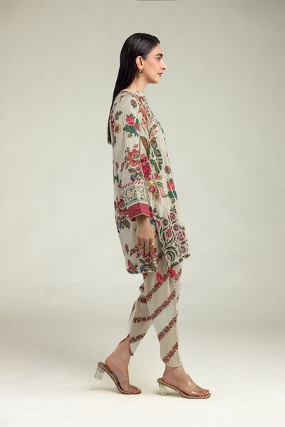 Embroidered | Raw Silk | Beige Floral Shalwar | USD 9.00