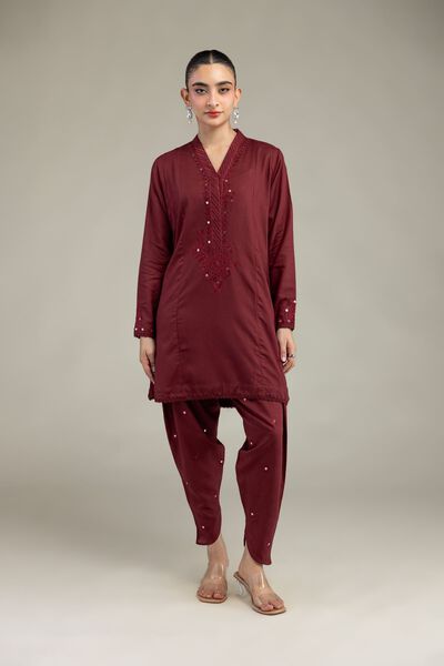 Embroidered | Raw Silk | Maroon Silk Shalwar | USD 10.50