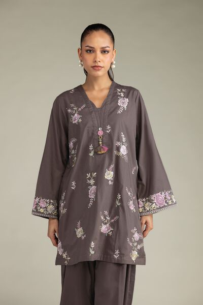 Embroidered | Cambric | Floral V-Neck Kurta | USD 40.00
