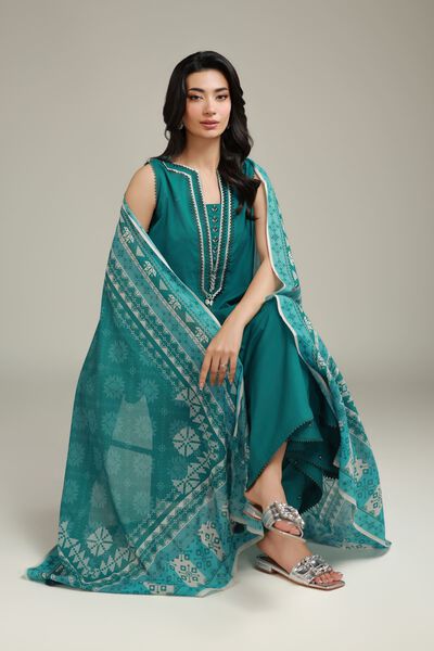 Embroidered | Cambric | Teal Cambric Kurta | USD 40.00