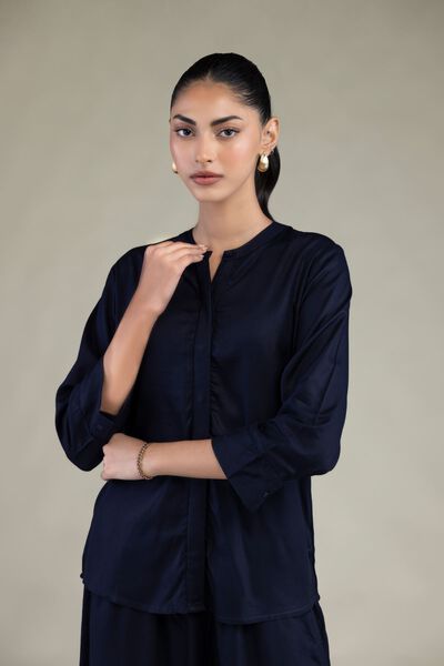 Embroidered | Viscose Crepe | Navy Viscose Shirt | USD 17.50