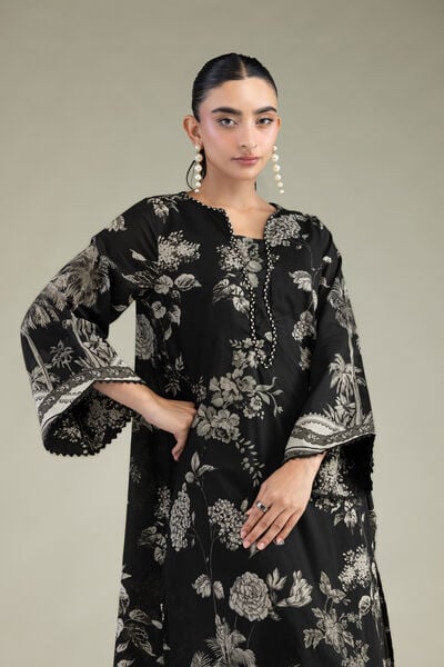 Printed | Cambric | Long Black Kurta | USD 22.50