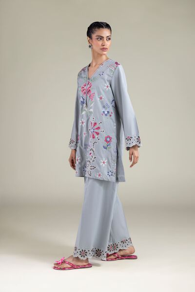 Embroidered | Textured Cotton | Floral Lace Pants | USD 30.00