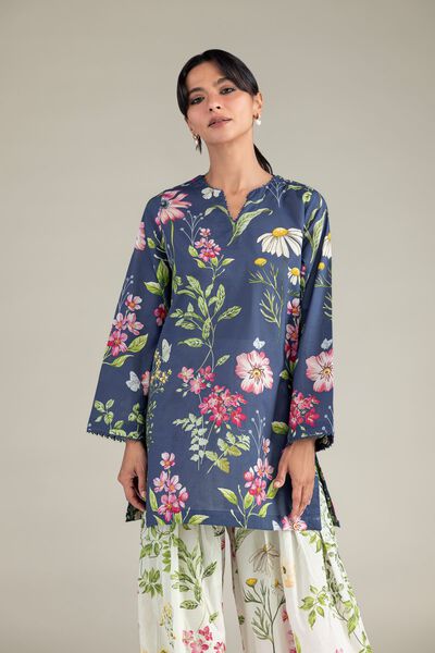 Printed | Cambric | Short Navy Kurta | USD 10.50