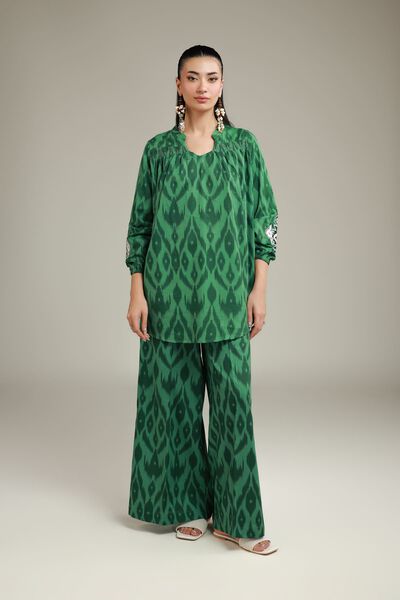 Embroidered | Cotton Dobby | Wide Cotton Pants | USD 25.00