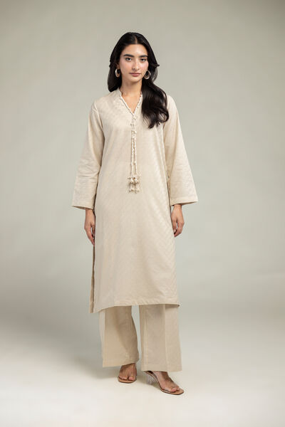 Dyed | Cotton Dobby | Beige Solid Pants | USD 15.00