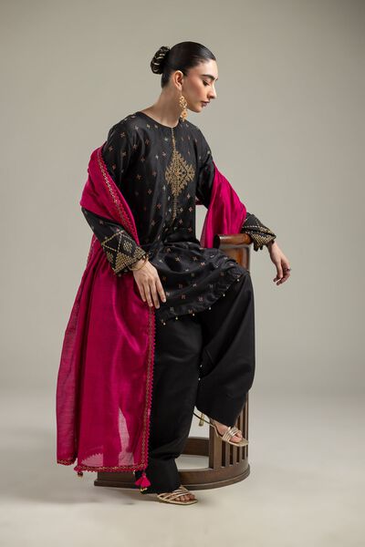 Raw Silk | Short Black Kurta | USD 27.50