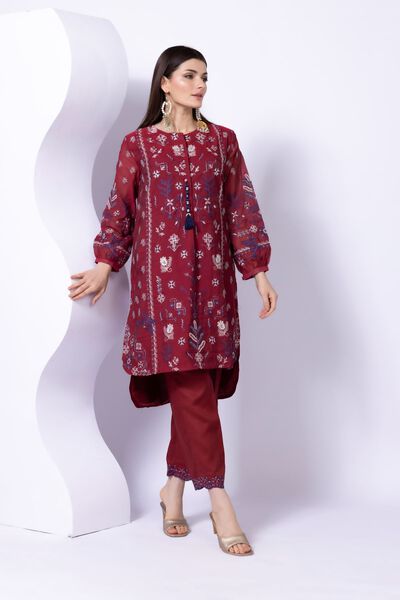 Embroidered | Crosshatch Raw Silk | Pants | USD 6.00
