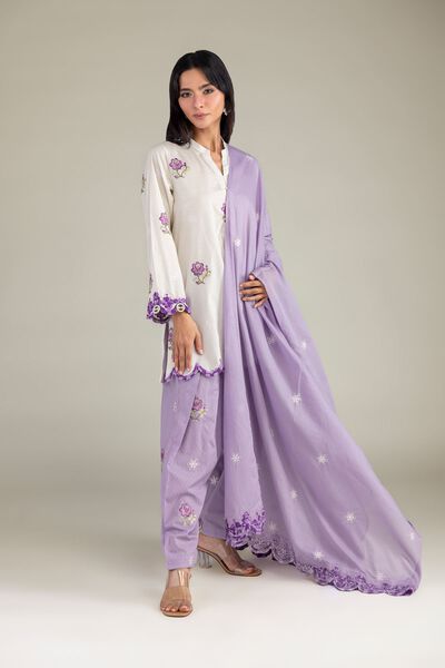 Embroidered | Cotton Dobby | Floral V-Neck Kurta | USD 22.50