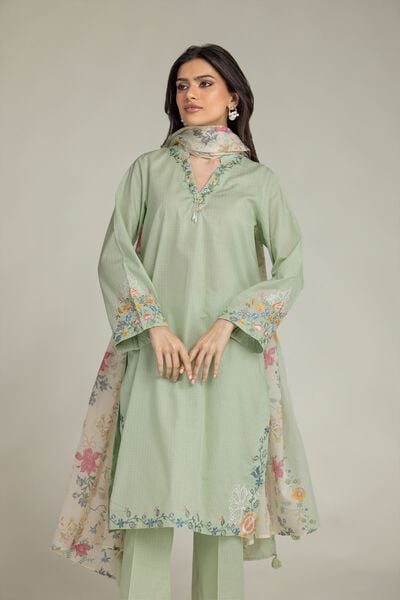 Embroidered | Cotton Dobby | Floral Mint Kurta | USD 35.00