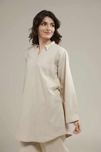 Embroidered | Heavy Textured Cotton | Short Solid Kurta | USD 25.00