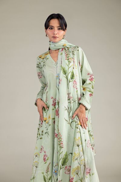 Printed | Lawn | Floral Mint Dupatta | USD 30.00