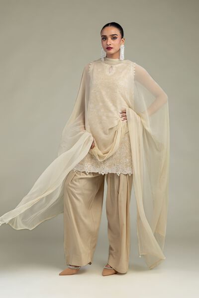 Embroidered | Chiffon | Beige Chiffon Dupatta | USD 30.00