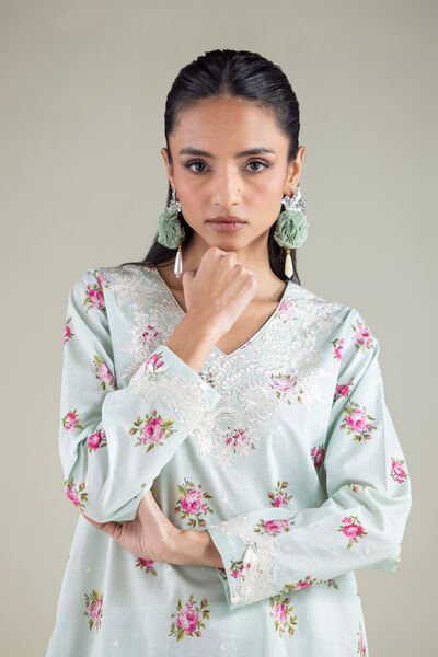 Embroidered | Cambric | Floral V-Neck Kurta | USD 20.00