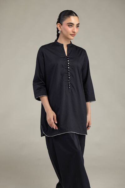 Embroidered | Textured Cotton Viscose | Black Cotton Kurta | USD 35.00