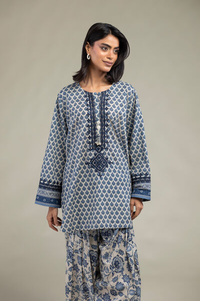 Embroidered | Cambric | Blue Cambric Kurta | USD 12.00
