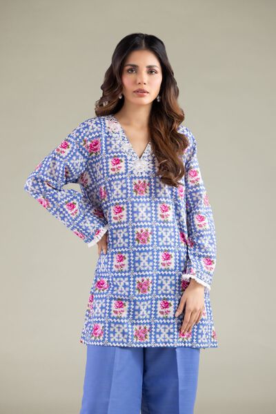 Embroidered | Textured Cotton | Geometric V-Neck Kurta | USD 30.00