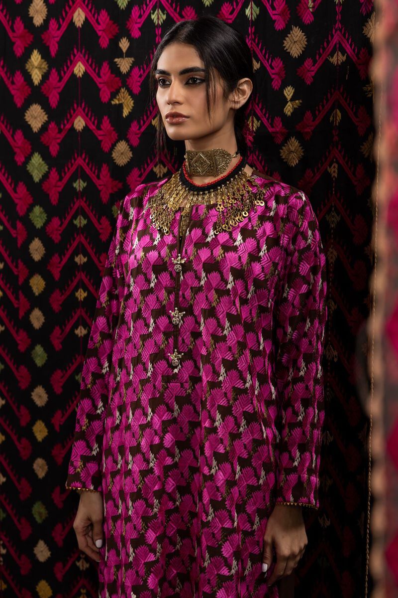 Kurta | Embroidered, BROWN, hi-res image number null