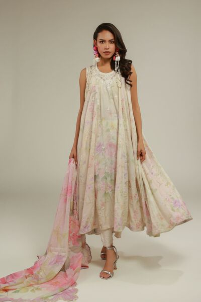Embroidered | Raw Silk | Sleeveless 3-piece Set | USD 46.50