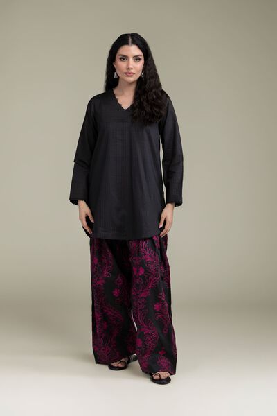 Embroidered | Cotton Dobby | Black Cotton Pants | USD 45.00
