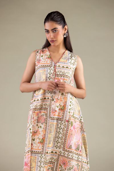 Printed | Cambric | Sleeveless Longline Kurta | USD 30.00