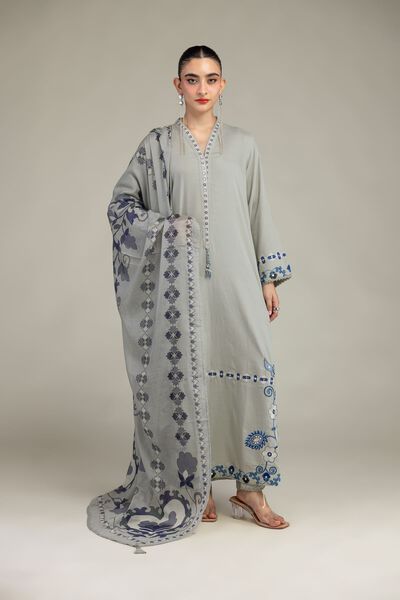 Embroidered | Raw Silk | Gray Silk Shalwar | USD 9.00
