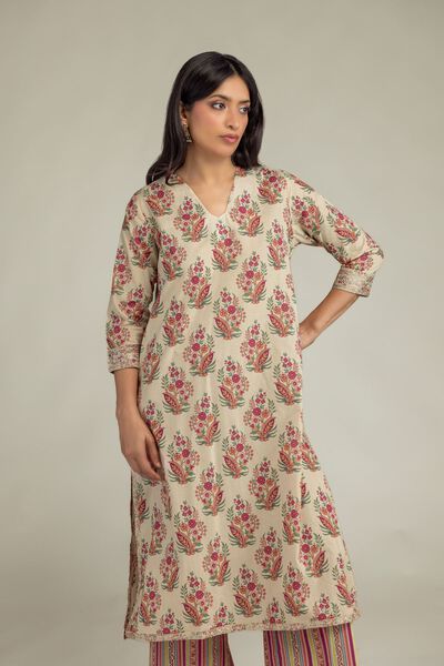 Embroidered | Cambric | Beige Cambric Kurta | USD 12.00