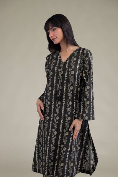Printed | Cambric | Black V-Neck Kurta | USD 30.00