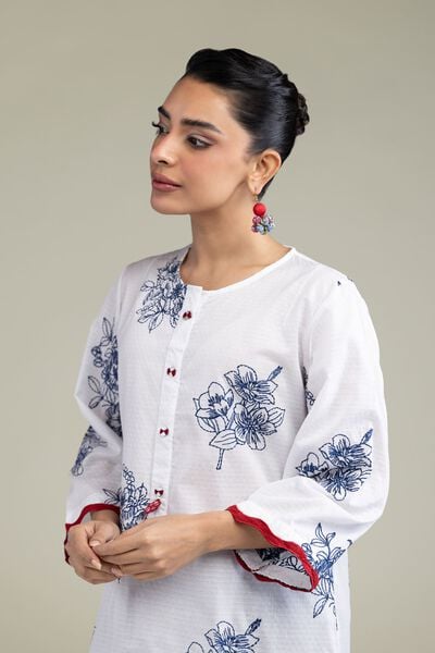 Embroidered | Cotton Dobby | Floral Round-Neck Kurta | USD 40.00