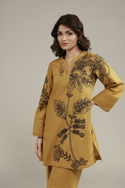 Embroidered | Heavy Textured Cotton | Floral Threadwork Kurta | USD 30.00