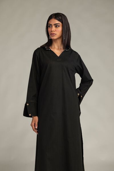 Embroidered | Textured Cotton | Long Black Kurta | USD 35.00