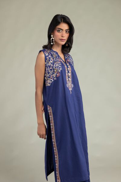 Embroidered | Cotton Dobby | Floral Sleeveless Kurta | USD 22.50