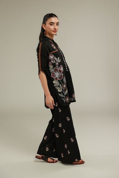 Embroidered | Cambric | Floral Relaxed Pants | USD 9.00