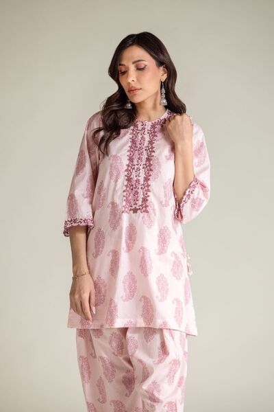 Embroidered | Cambric | Pink Paisley Kurta | USD 17.50