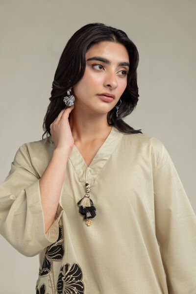 Embroidered | Cambric | Floral Beige Kurta | USD 12.00