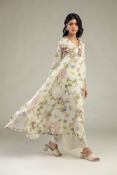 Embroidered | Cambric | Floral V-Neck Kurta | USD 30.00