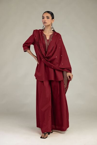 Textured Cotton | Embroidered | Cotton Solid Pants | USD 30.00