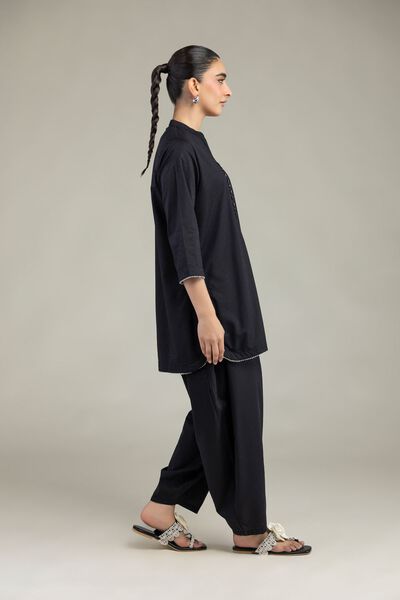 Embroidered | Textured Cotton Viscose | Black Cotton Pants | USD 30.00