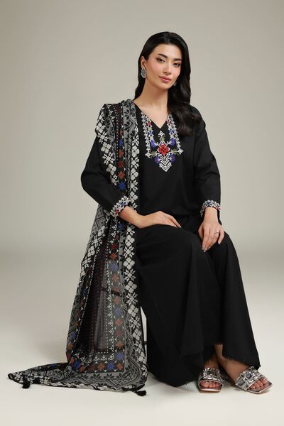 Embroidered | Cambric | Black Cambric Kurta | USD 30.00