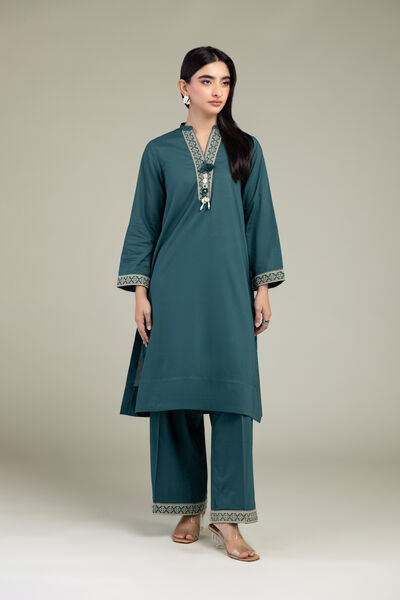 Embroidered | Cambric | Teal Cambric Pants | USD 15.00