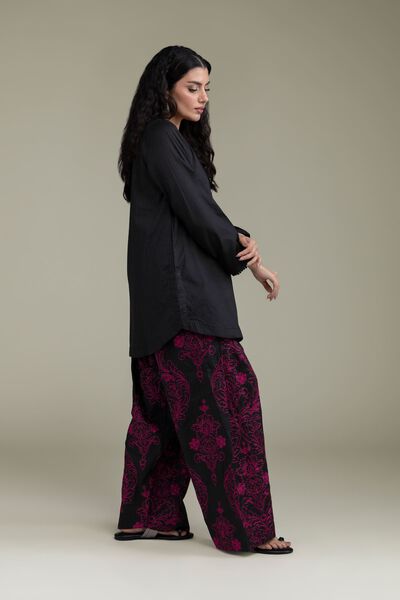 Embroidered | Cotton Dobby | Black Cotton Pants | USD 45.00