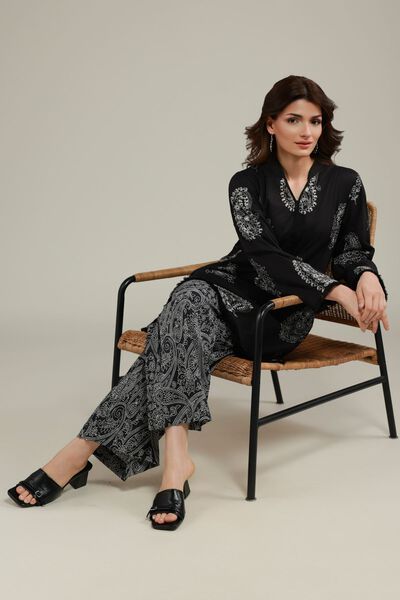 Embroidered | Cotton Crinkle | Paisley V-Neck Kurta | USD 12.00