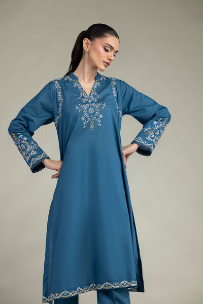 Embroidered | Cambric | Floral Longline Kurta | USD 40.00