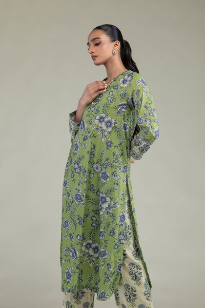 Printed | Cambric | Floral Green Kurta | USD 35.00